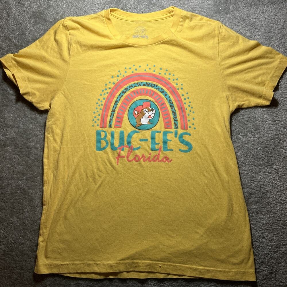 Buc-ee's Bucees Florida Yellow Short Sleeve Cotton Blend T-Shirt Adult L